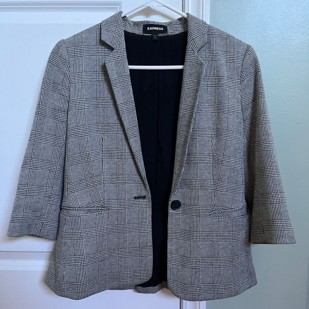 small express grey plaid blazer jacket